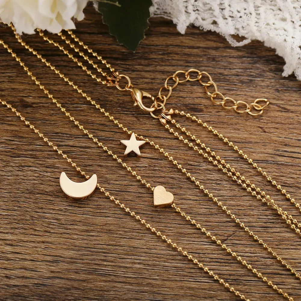 Crystal Zircon Heart Star Charm Layered Pendant Necklace Set for Women Charms Fashion Square Rhinestone Female Vintage Jewelry