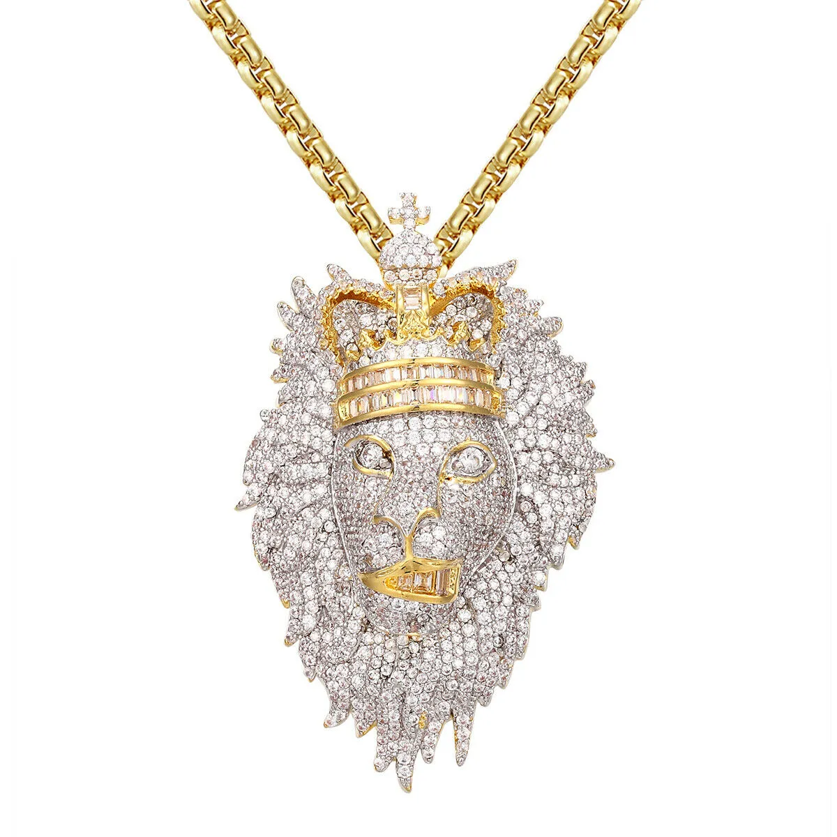 Custom Animal King Lion Face  Simulated Diamond With Chain