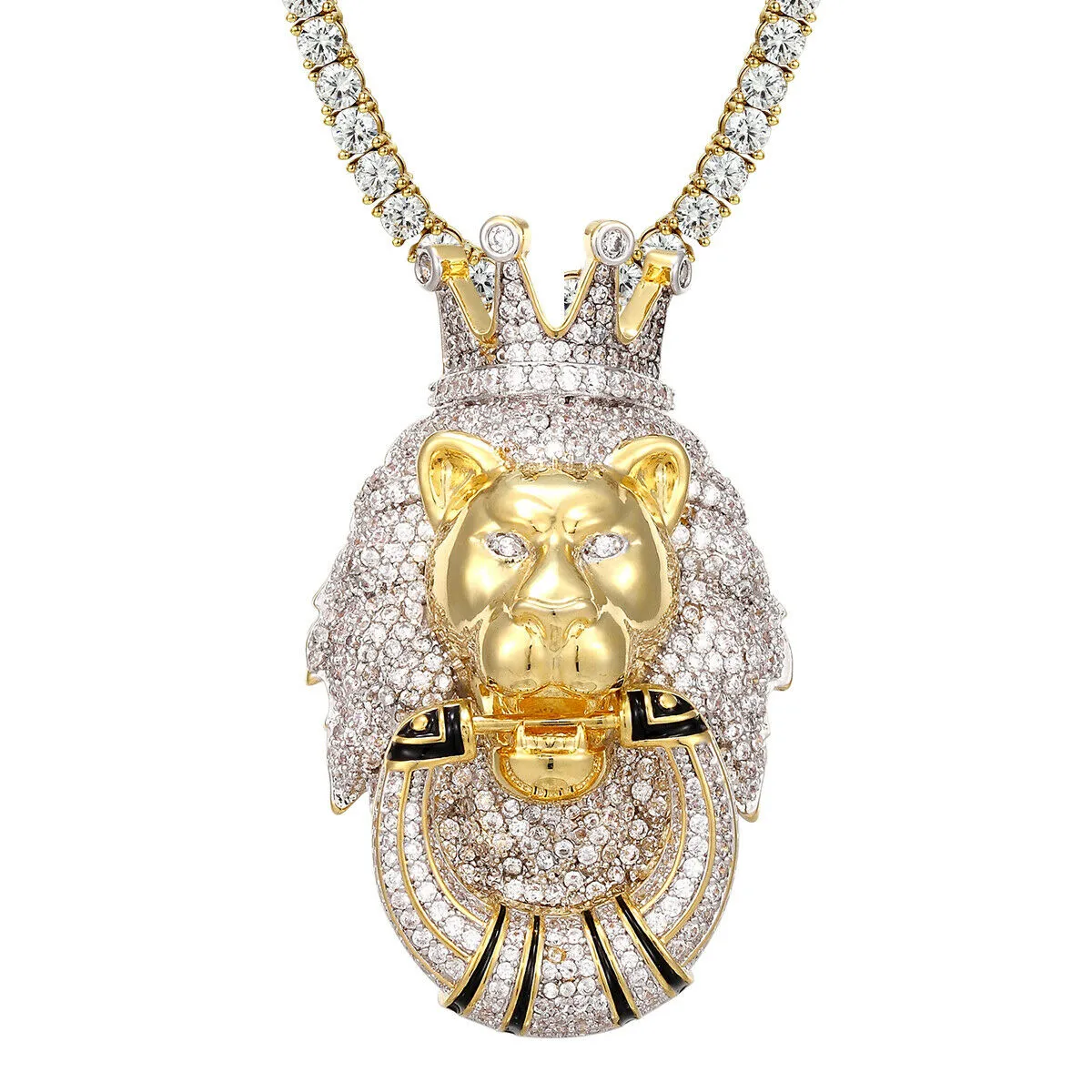 Custom Animal King Lion Face  Simulated Diamond With Chain