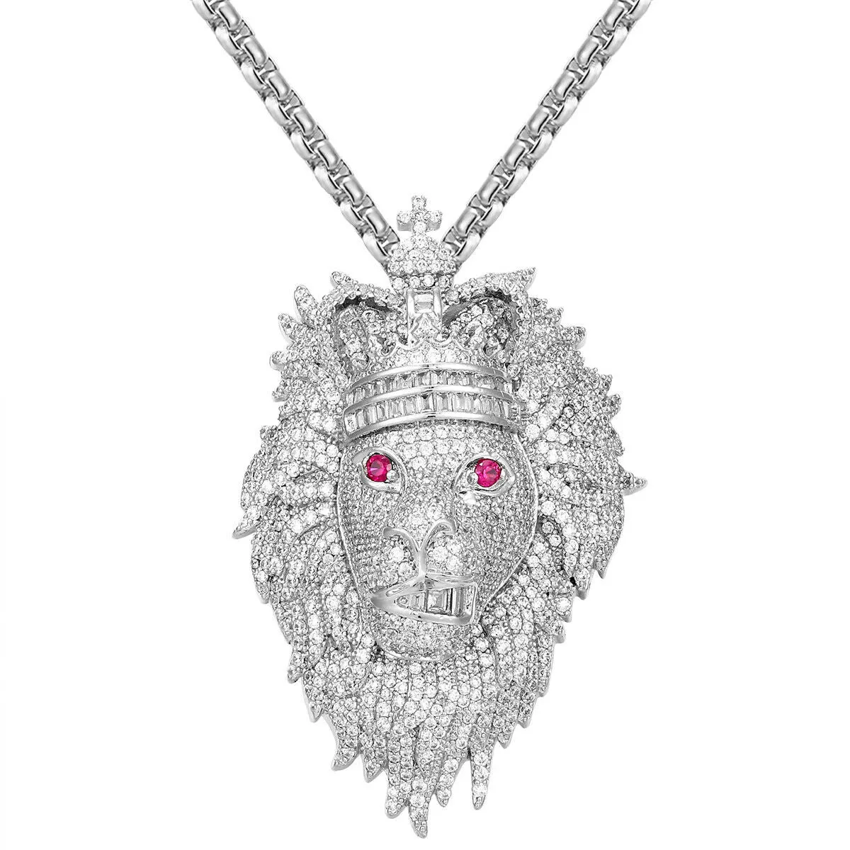 Custom Animal King Lion Face  Simulated Diamond With Chain
