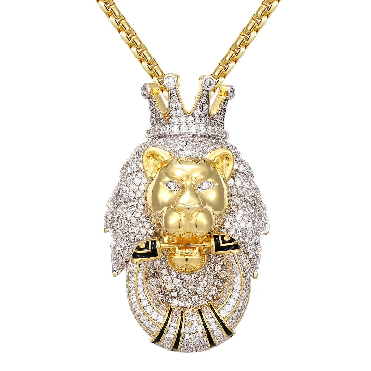 Custom Animal King Lion Face  Simulated Diamond With Chain