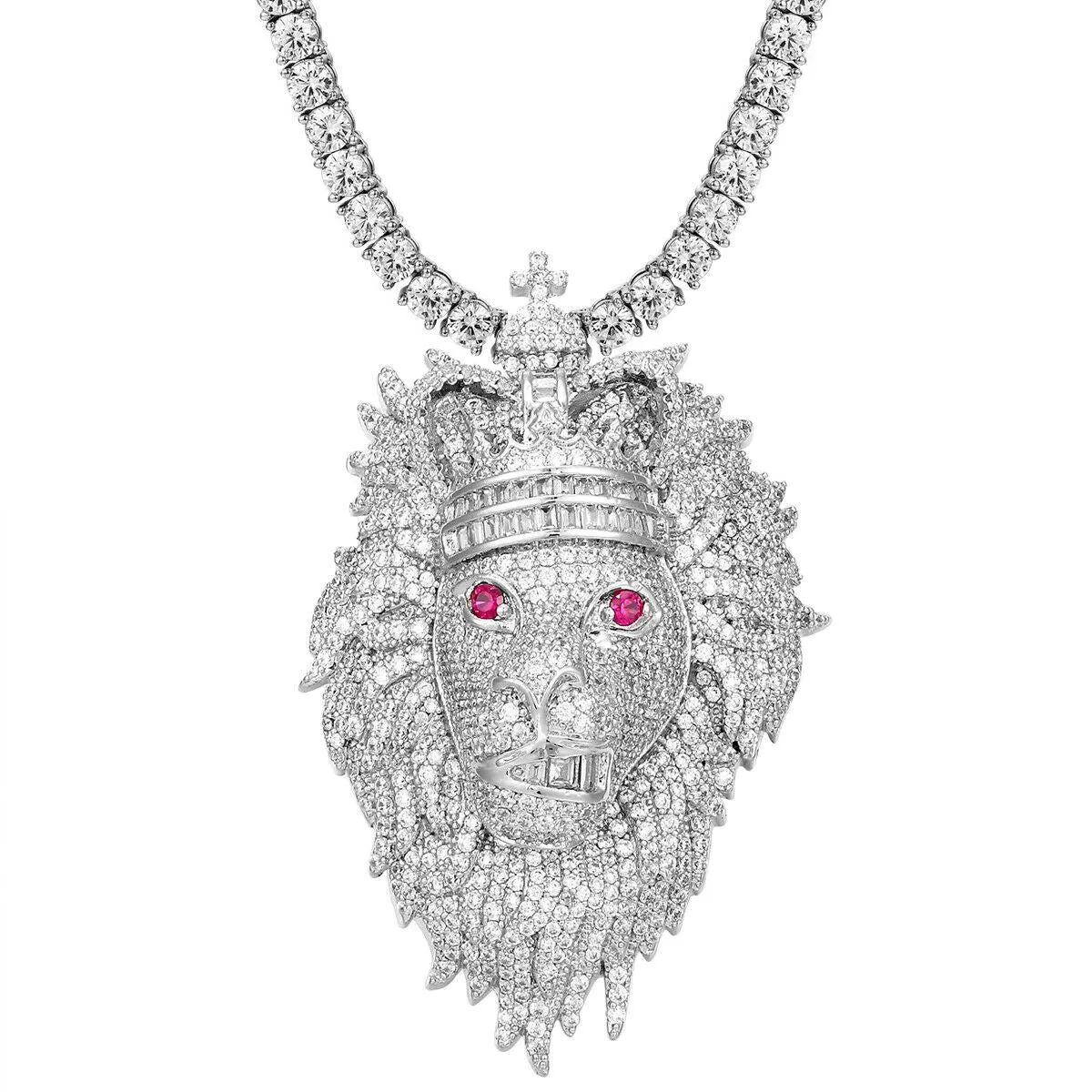 Custom Animal King Lion Face  Simulated Diamond With Chain