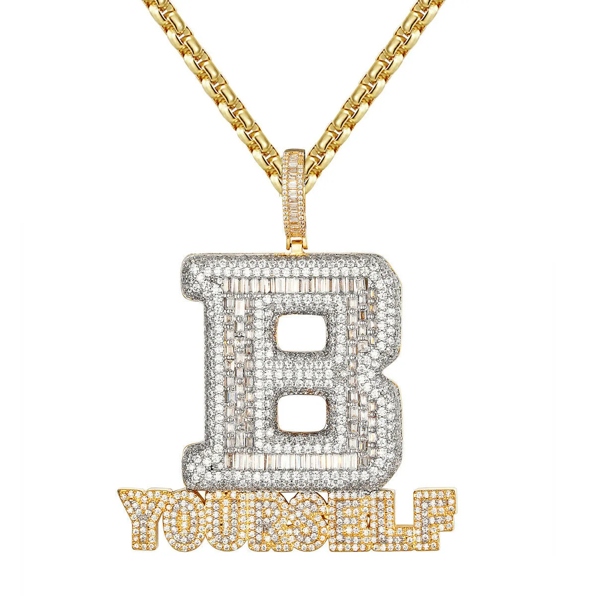 Custom B Yourself Baguette Simulated Diamond With Chain