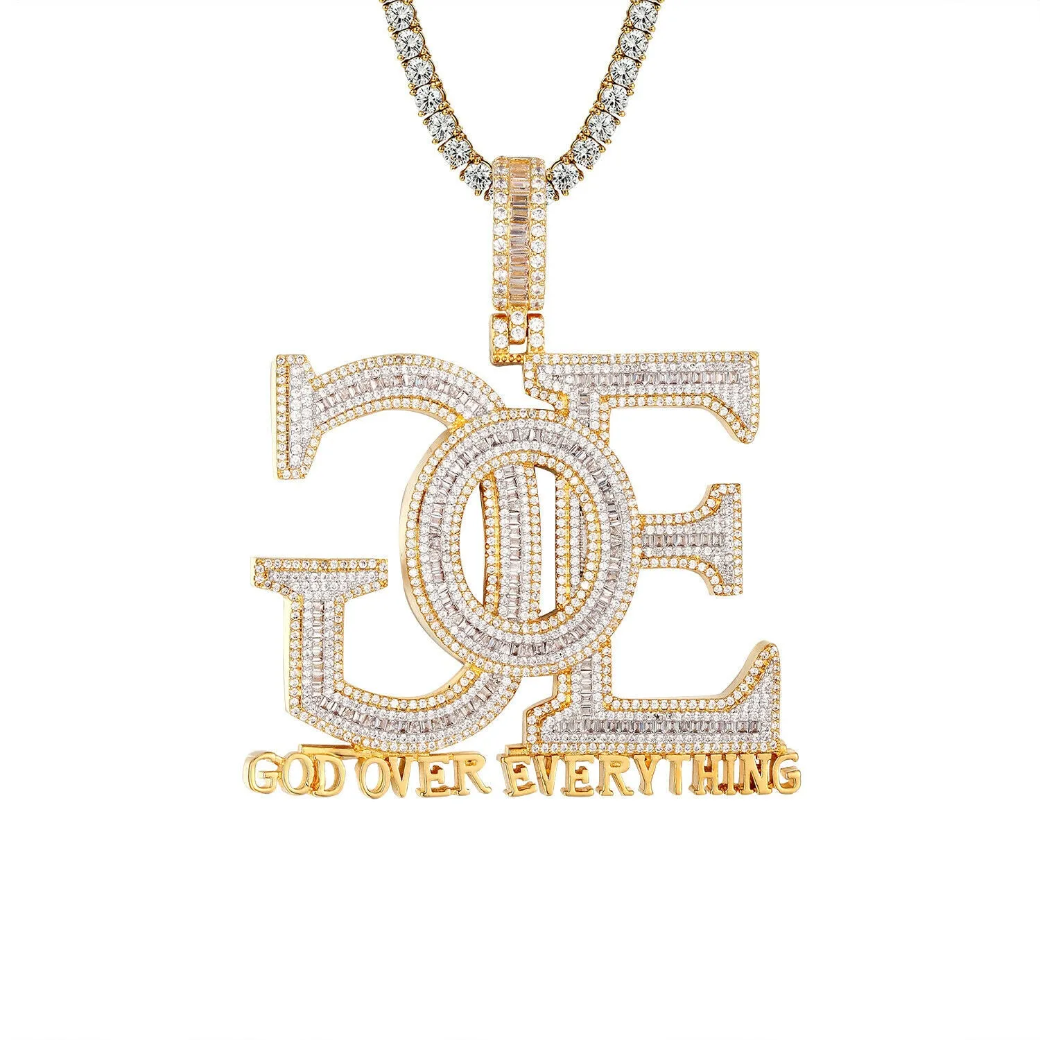 Custom GOE God Over Everything Simulated Diamond  Pendant With Chain