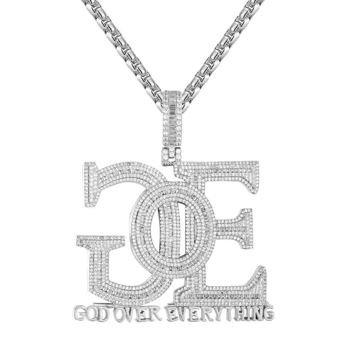 Custom GOE God Over Everything Simulated Diamond  Pendant With Chain