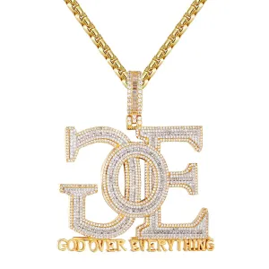 Custom GOE God Over Everything Simulated Diamond  Pendant With Chain