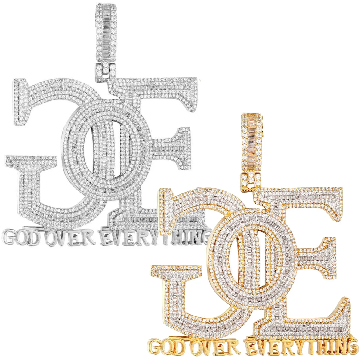 Custom GOE God Over Everything Simulated Diamond  Pendant With Chain