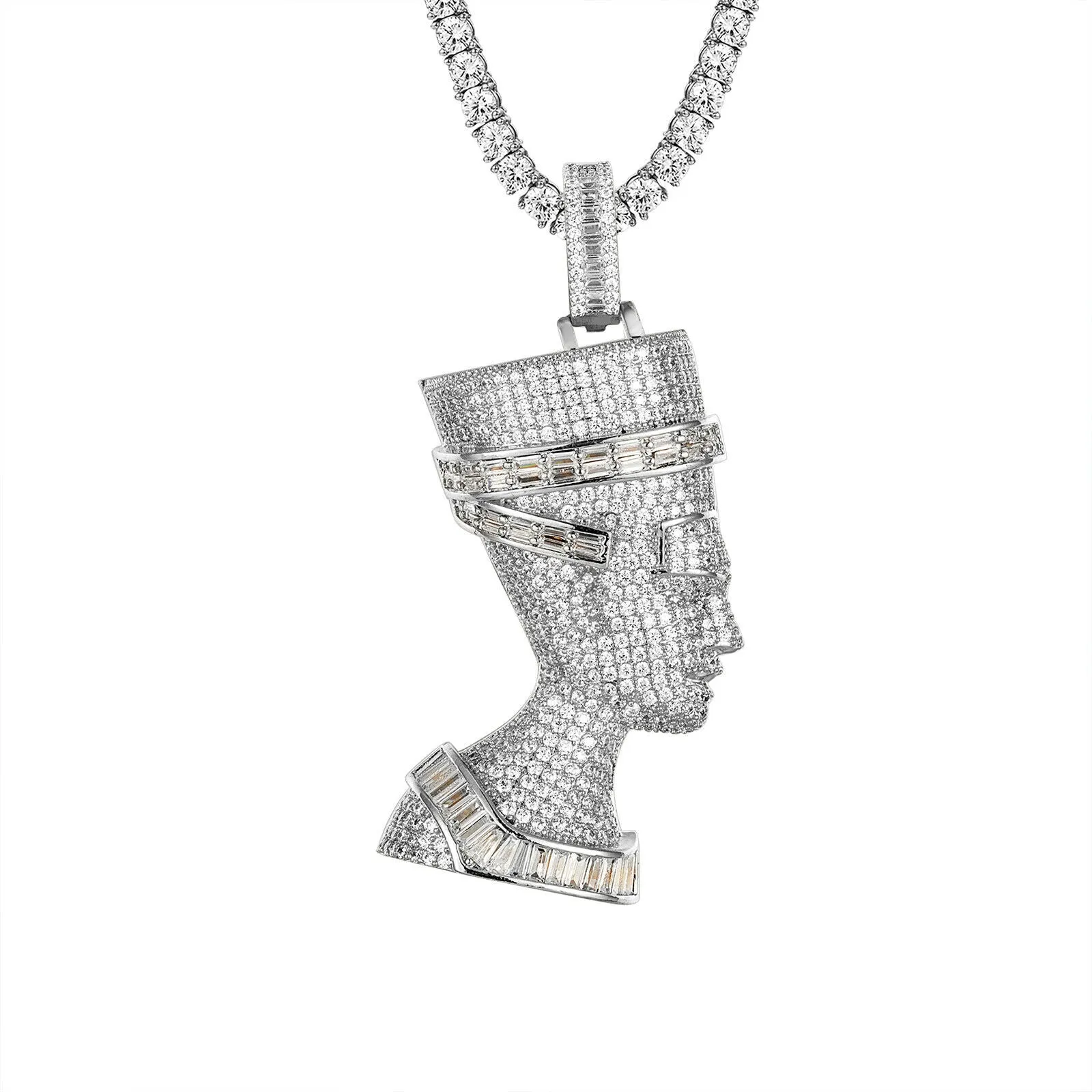 Custom Nefertiti Egyptian Queen  Simulated Diamond With Chain