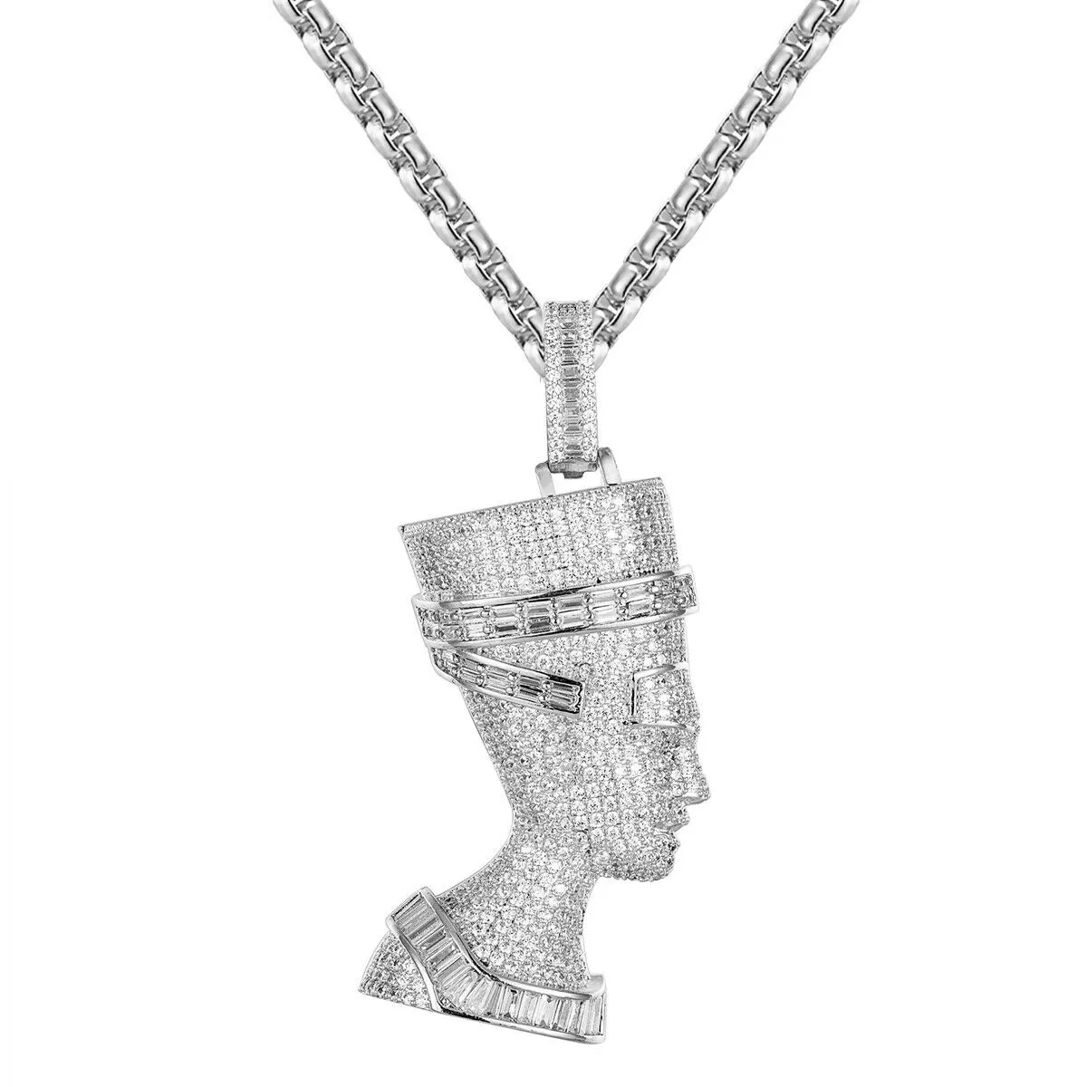 Custom Nefertiti Egyptian Queen  Simulated Diamond With Chain