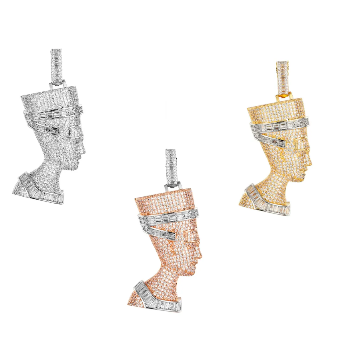 Custom Nefertiti Egyptian Queen  Simulated Diamond With Chain