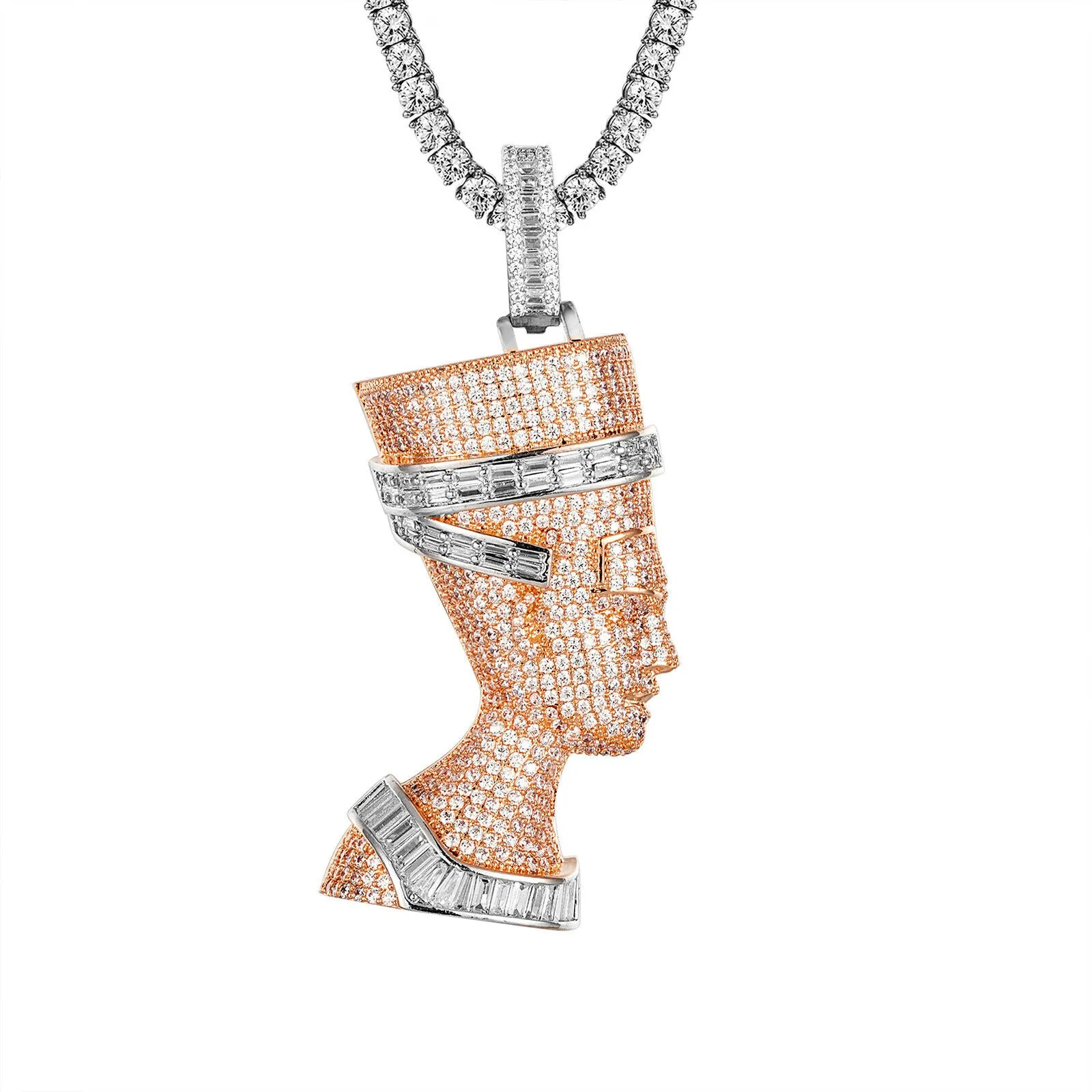 Custom Nefertiti Egyptian Queen  Simulated Diamond With Chain