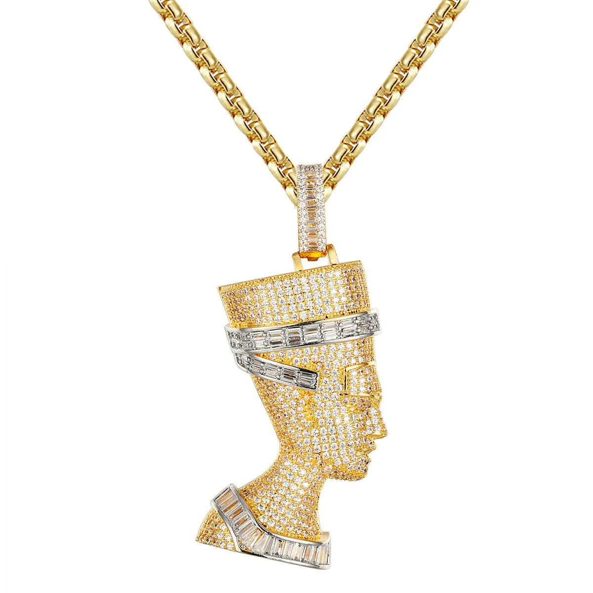 Custom Nefertiti Egyptian Queen  Simulated Diamond With Chain