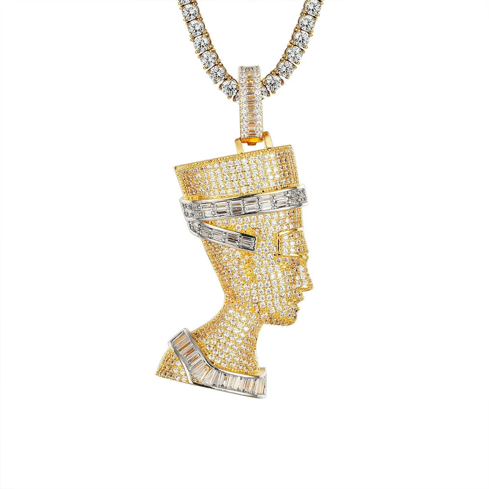 Custom Nefertiti Egyptian Queen  Simulated Diamond With Chain