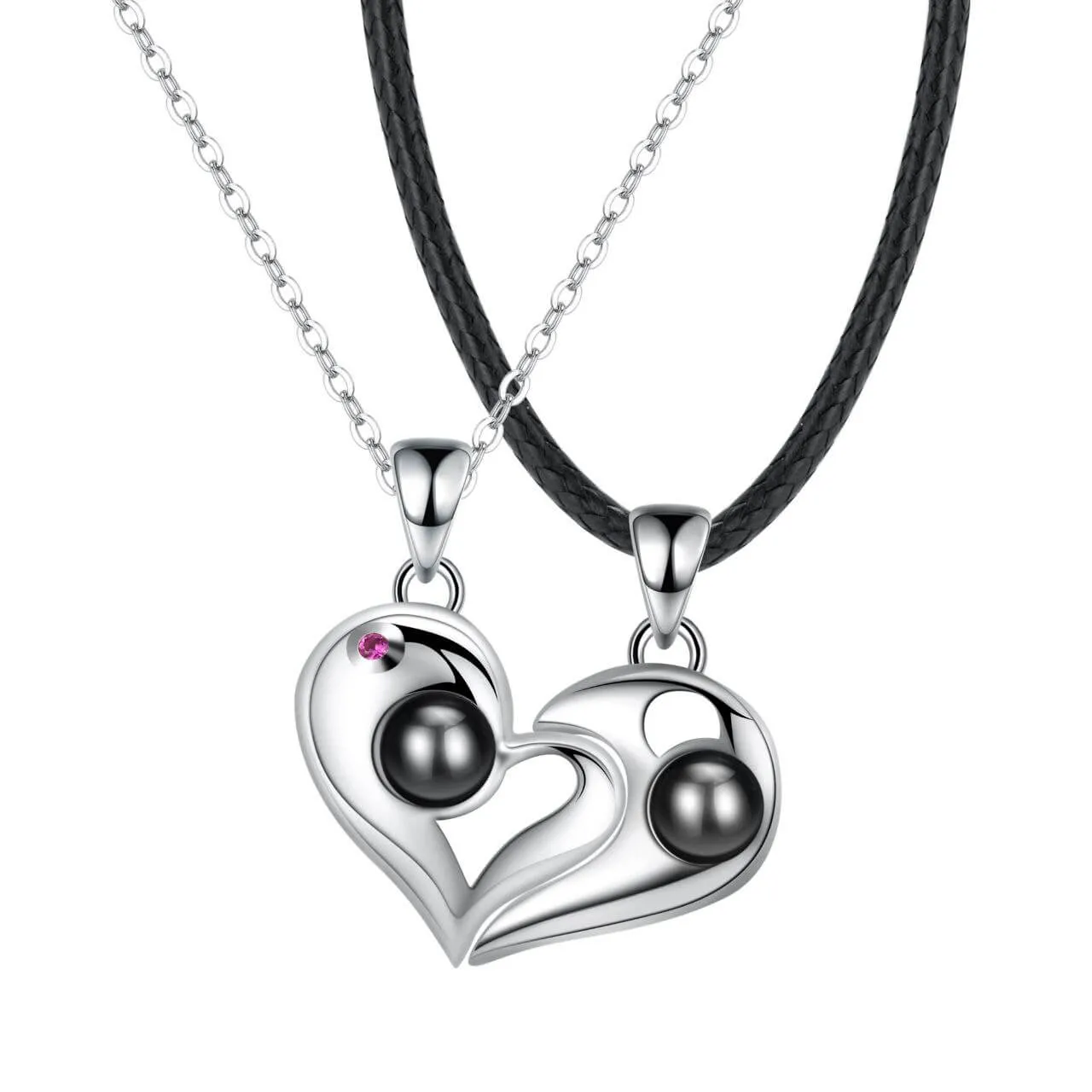 Custom Photo & Text Heart Projection Matching Necklace