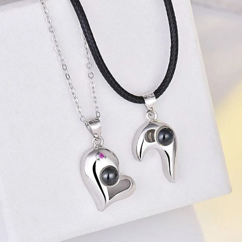 Custom Photo & Text Heart Projection Matching Necklace