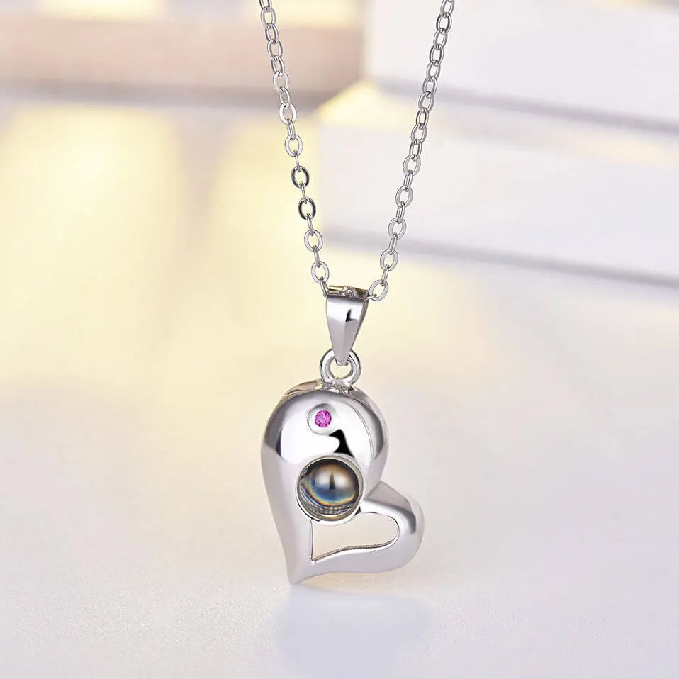 Custom Photo & Text Heart Projection Matching Necklace