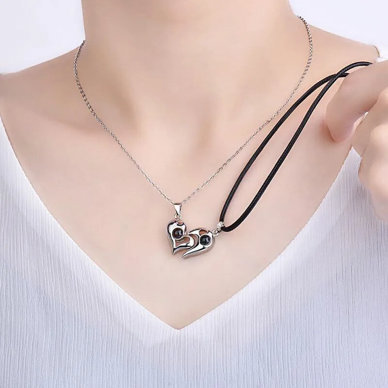 Custom Photo & Text Heart Projection Matching Necklace