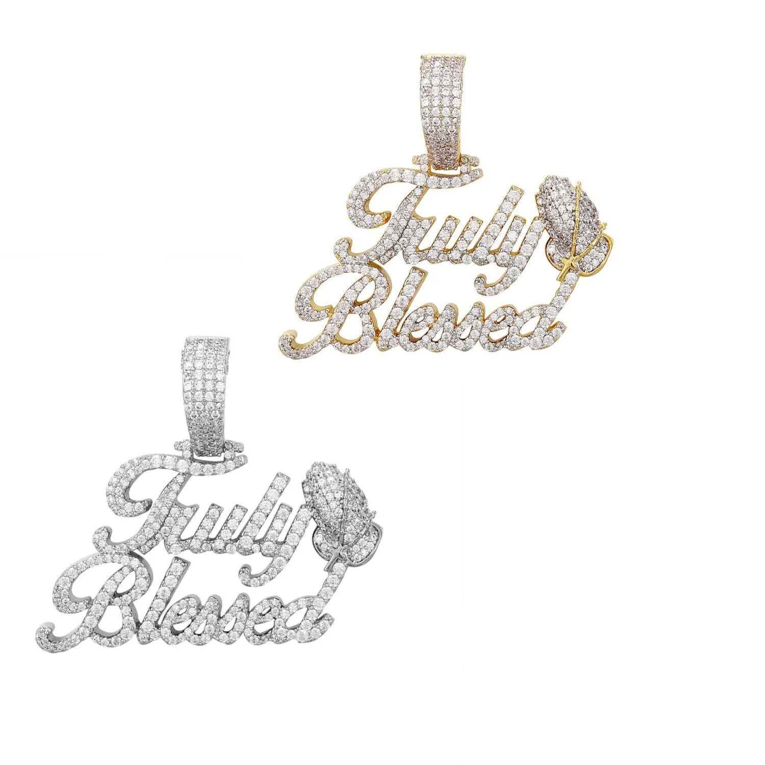 Custom Truly Blessed Paying Hands Simulated Diamond  Pendant With Chain