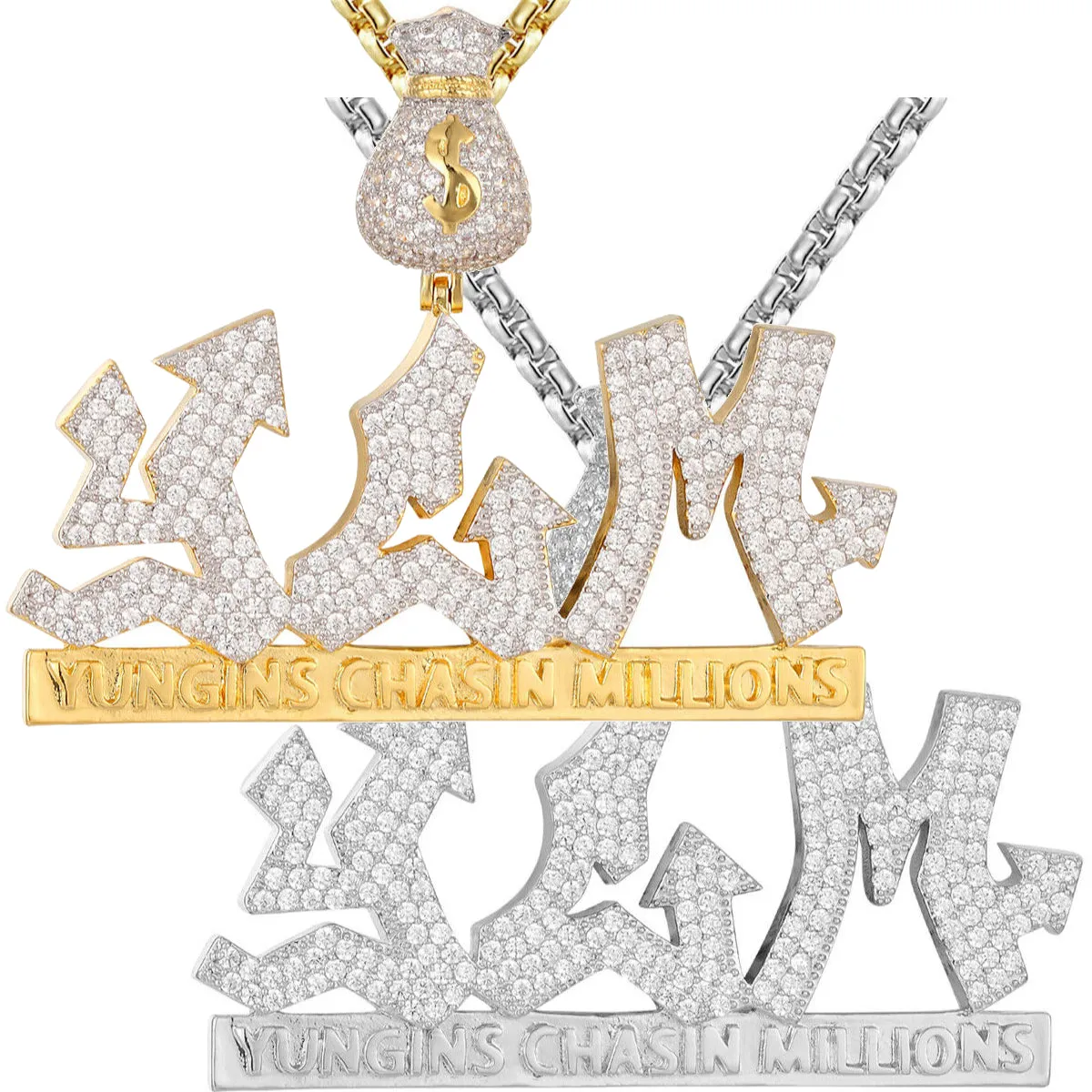 Custom Yungins Chasing Millions Simulated Diamond  Pendant With Chain