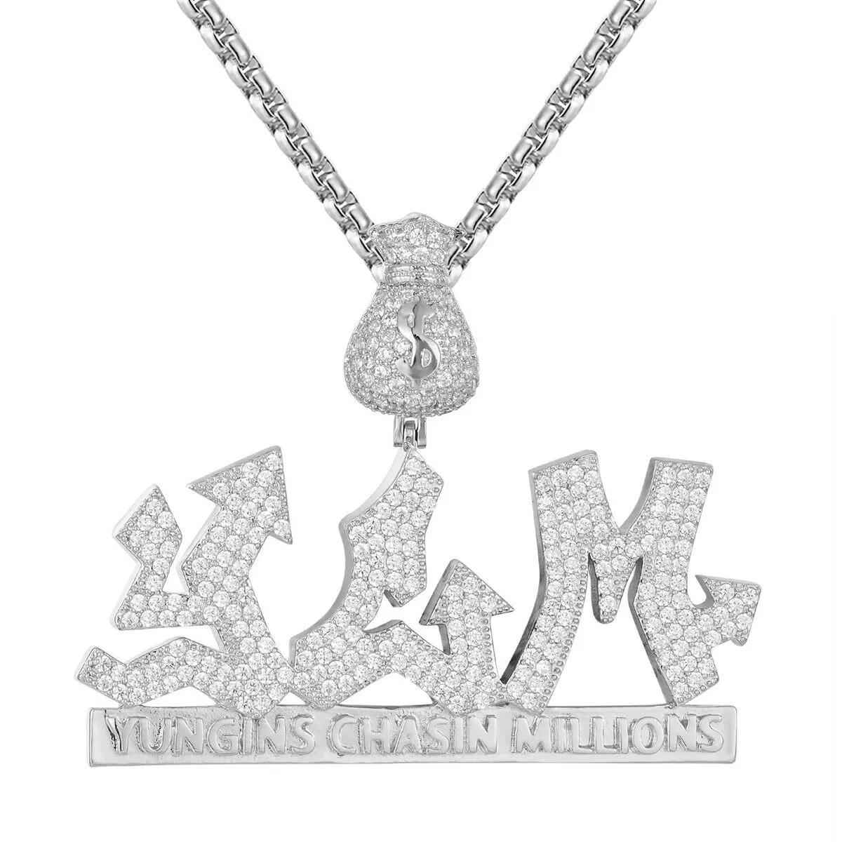 Custom Yungins Chasing Millions Simulated Diamond  Pendant With Chain