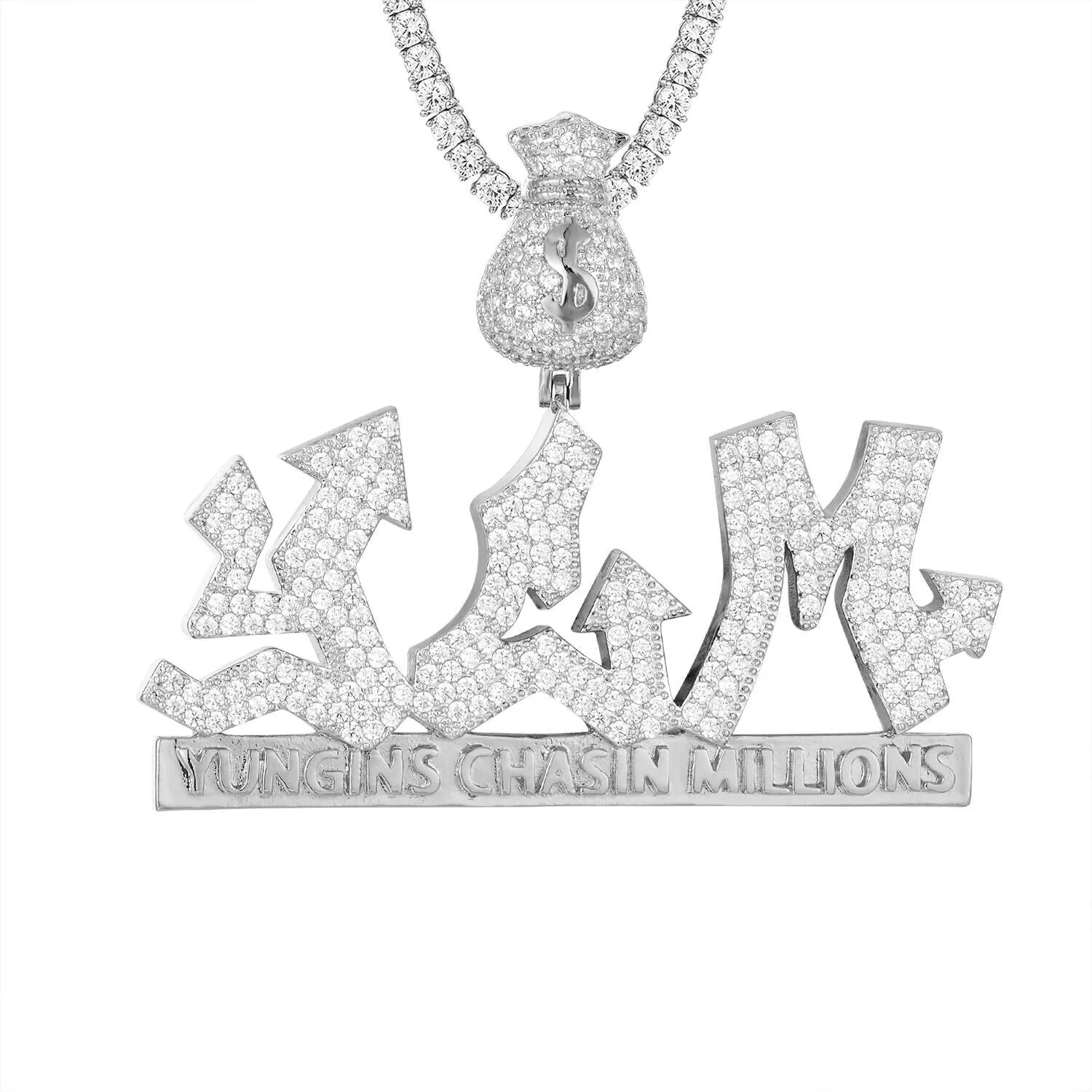 Custom Yungins Chasing Millions Simulated Diamond  Pendant With Chain