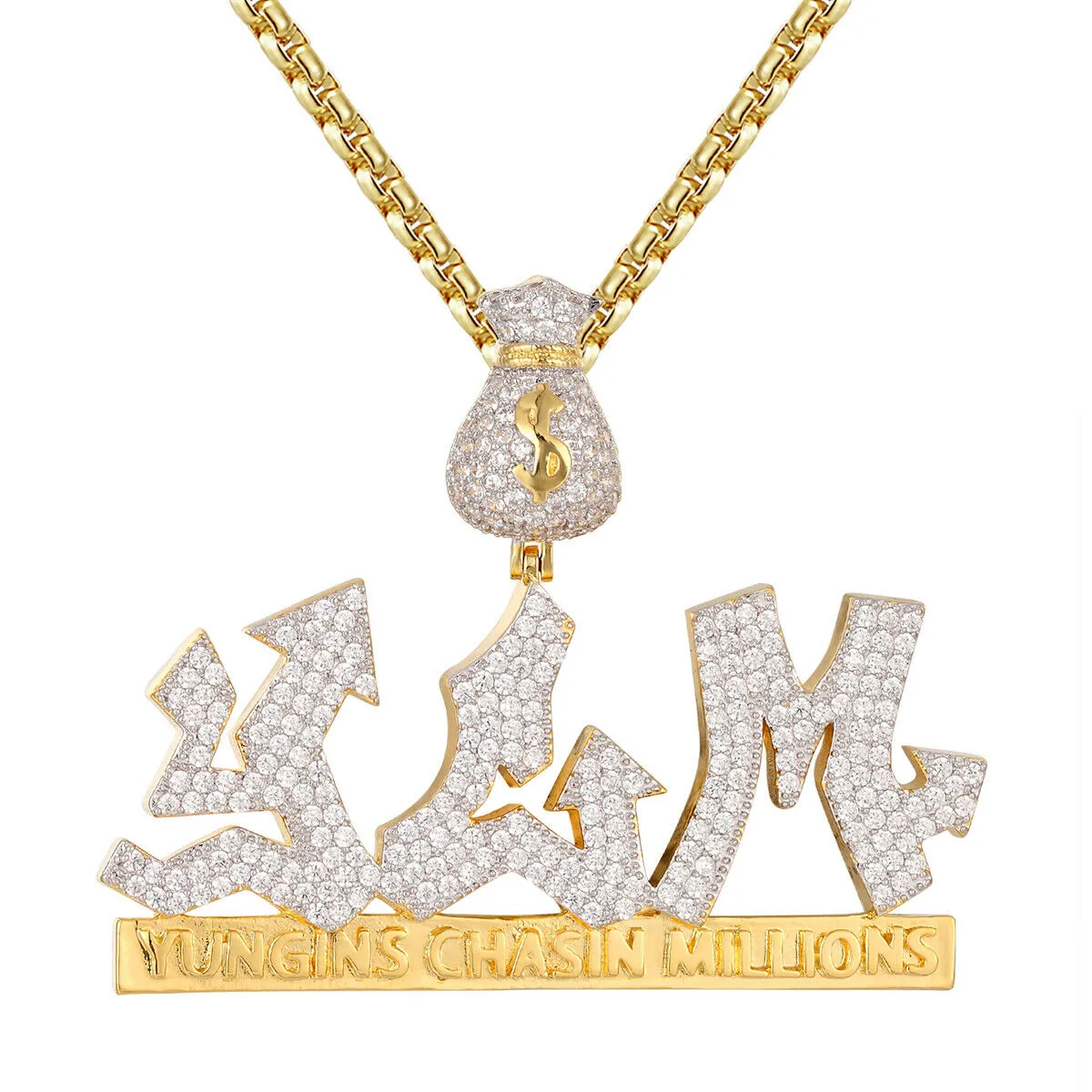Custom Yungins Chasing Millions Simulated Diamond  Pendant With Chain