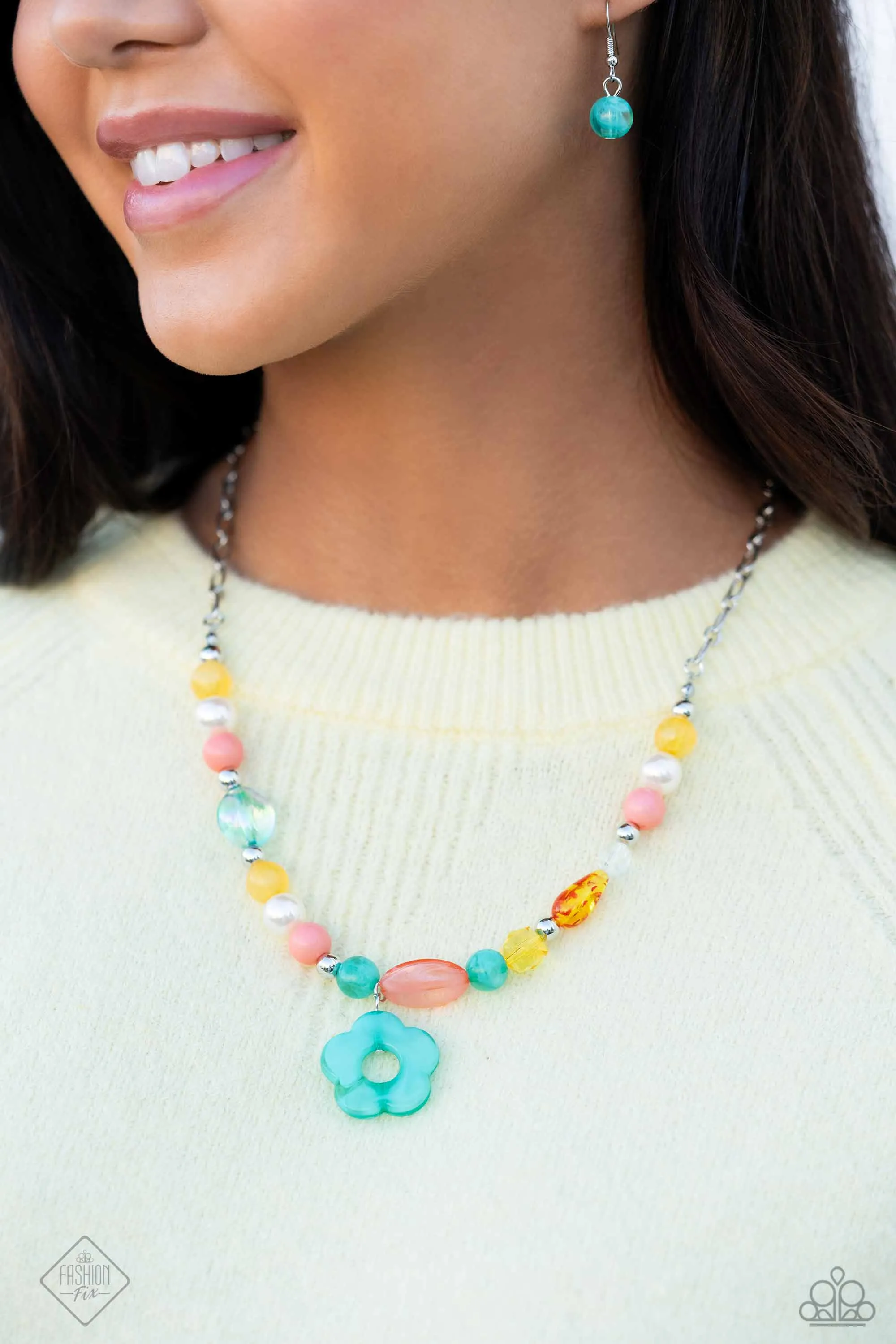 DAISY About You - Multi - Colorful Bead Flower Paparazzi Short Necklace - February 2024 Glimpses of Malibu