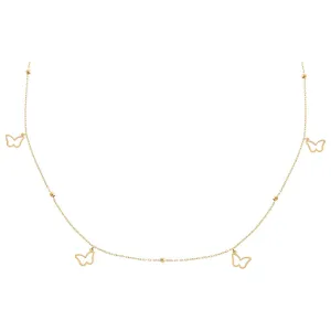 Dangling Open Butterflies Beaded Choker Necklace 14K