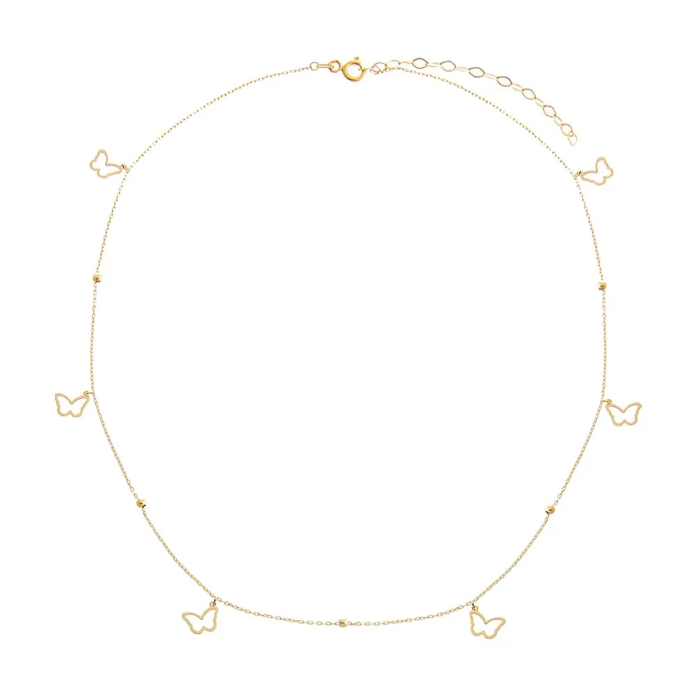 Dangling Open Butterflies Beaded Choker Necklace 14K