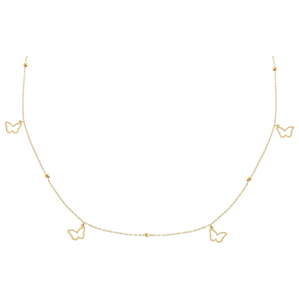 Dangling Open Butterflies Beaded Choker Necklace 14K