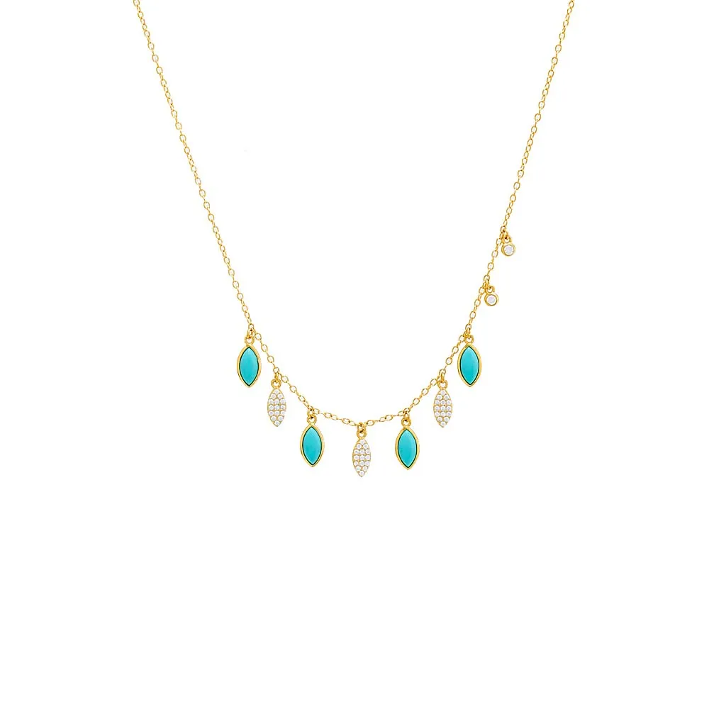 Dangling Pavé Marquise X Colored Gemstone Necklace