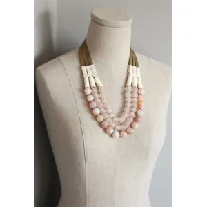 David Aubrey™ Triple Strand Hematite & Ghanaian Beads Statement Necklace