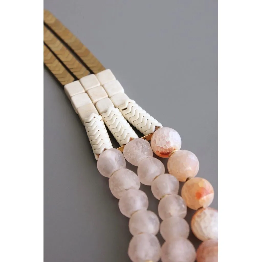 David Aubrey™ Triple Strand Hematite & Ghanaian Beads Statement Necklace