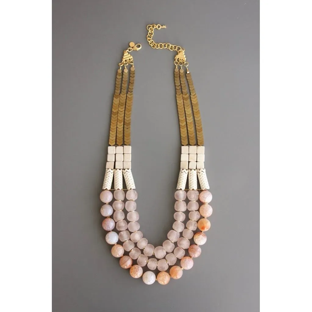 David Aubrey™ Triple Strand Hematite & Ghanaian Beads Statement Necklace