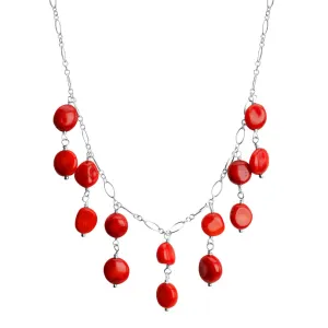 Delicate Drops of Coral Sterling Silver Necklace