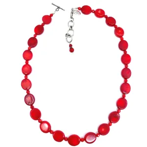 Delightful Red Coral Oval Sterling Silver Necklace