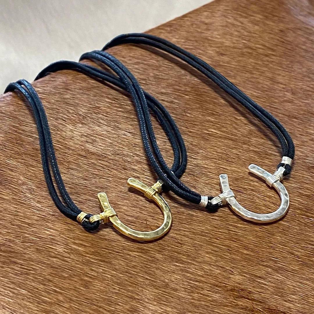 Devlin - Double Cord 14K Gold Vermeil Hammered Horseshoe Necklace