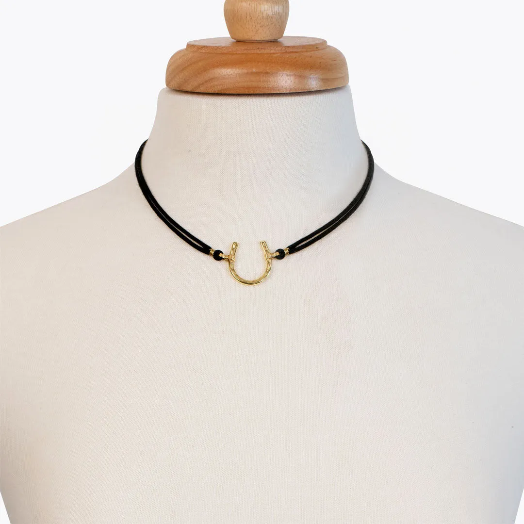Devlin - Double Cord 14K Gold Vermeil Hammered Horseshoe Necklace