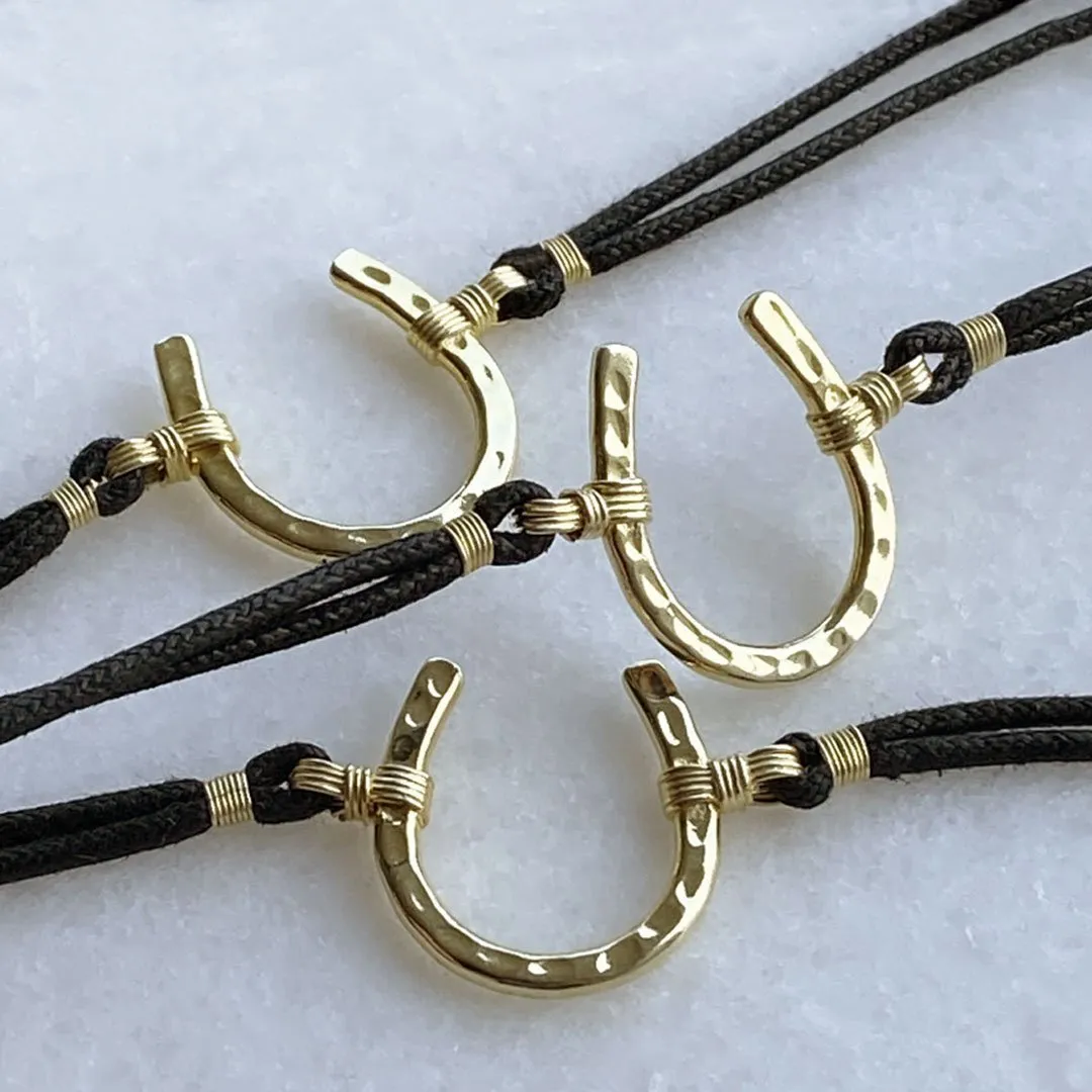 Devlin - Double Cord 14K Gold Vermeil Hammered Horseshoe Necklace