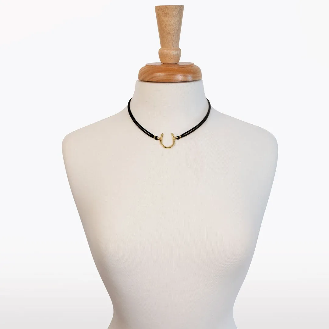 Devlin - Double Cord 14K Gold Vermeil Hammered Horseshoe Necklace