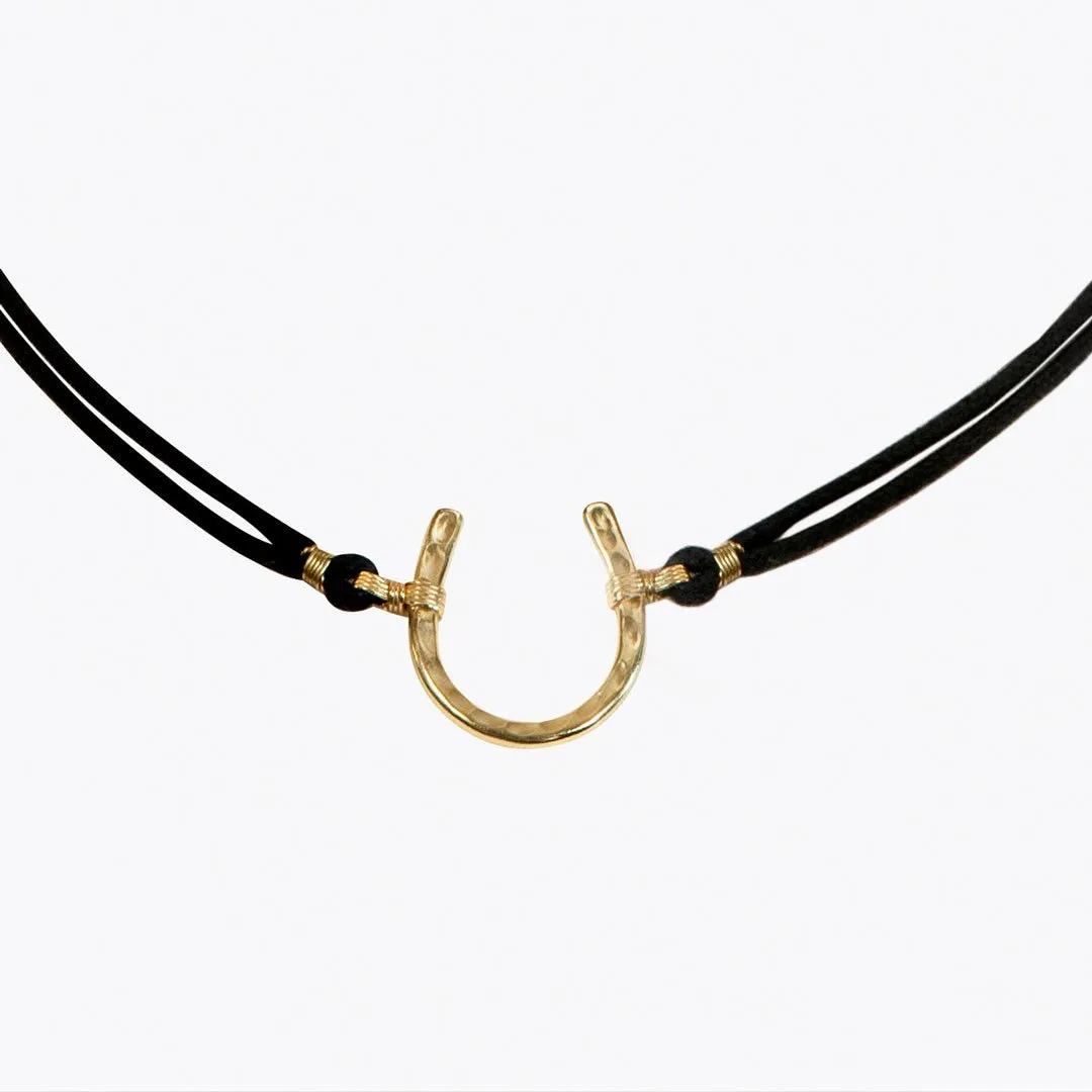 Devlin - Double Cord 14K Gold Vermeil Hammered Horseshoe Necklace