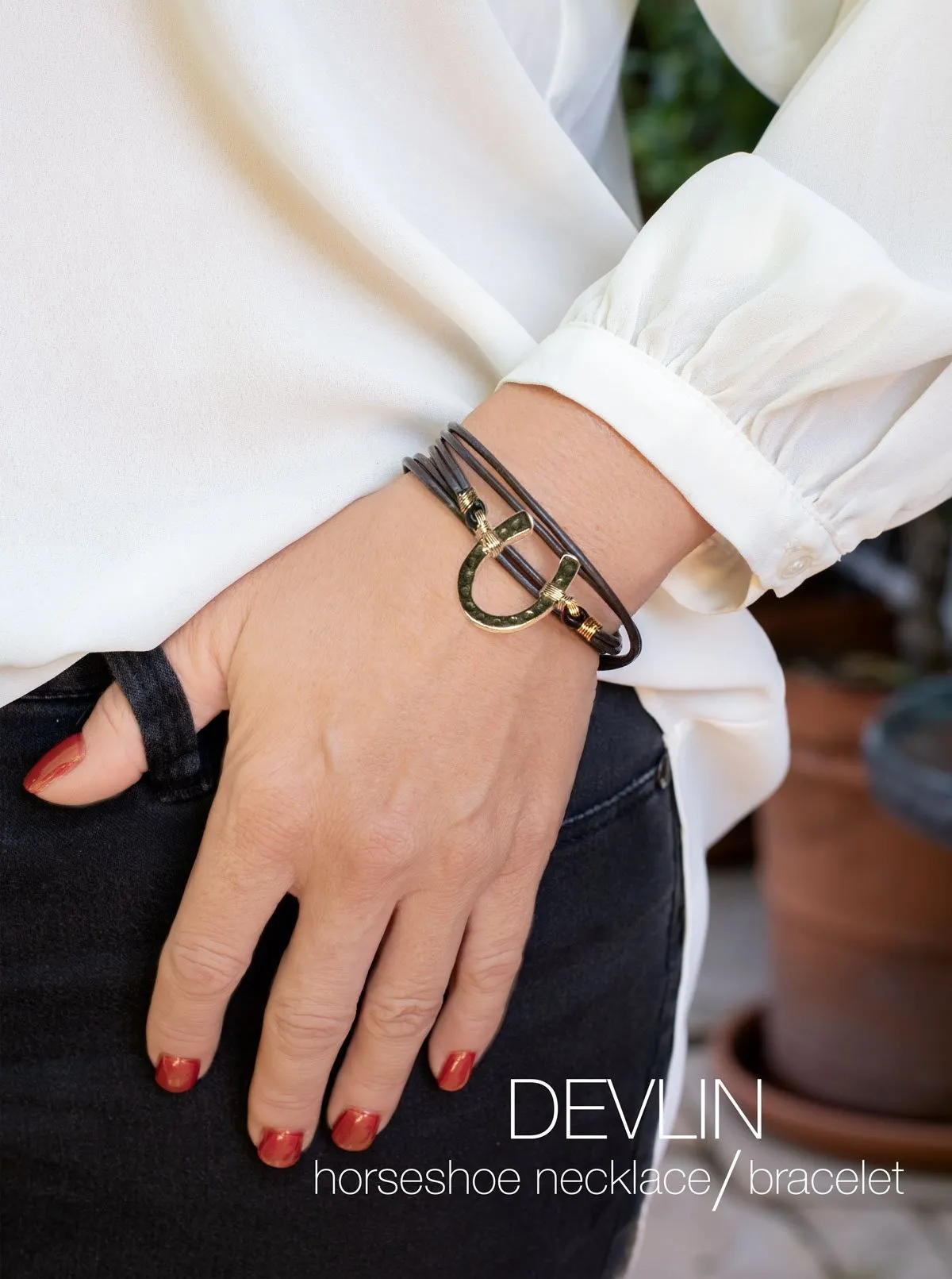 Devlin - Double Cord 14K Gold Vermeil Hammered Horseshoe Necklace