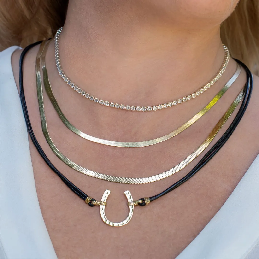 Devlin - Double Cord 14K Gold Vermeil Hammered Horseshoe Necklace