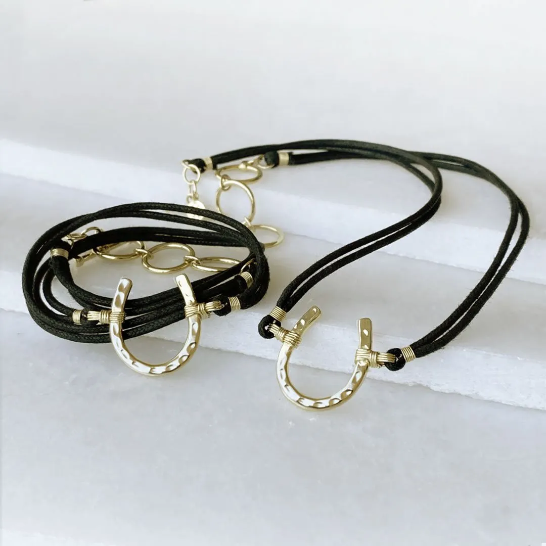 Devlin - Double Cord 14K Gold Vermeil Hammered Horseshoe Necklace