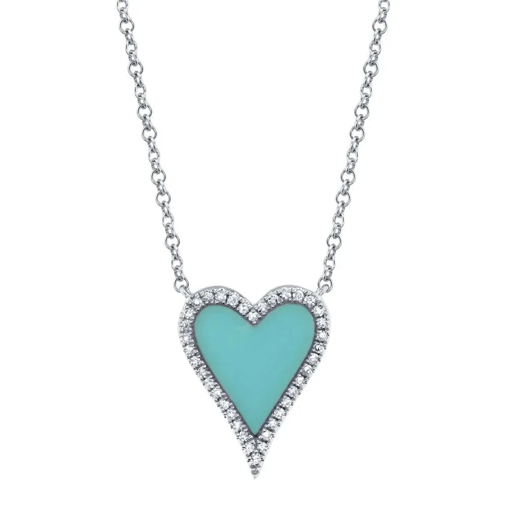 Diamond & Composite Turquoise Heart Necklace