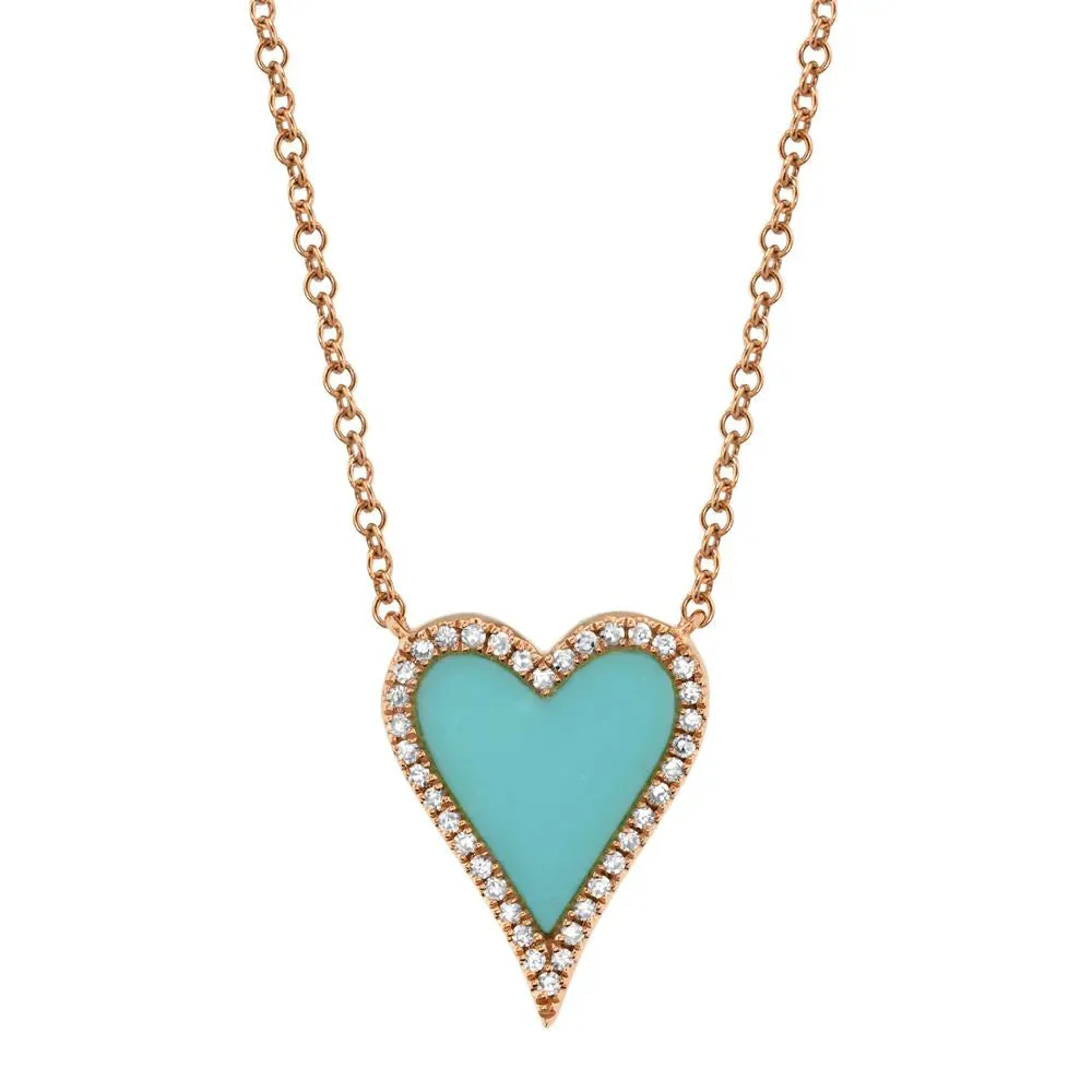 Diamond & Composite Turquoise Heart Necklace