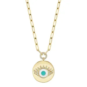 Diamond, Composite Turquoise & Mother of Pearl Eye Necklace
