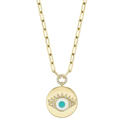 Diamond, Composite Turquoise & Mother of Pearl Eye Necklace