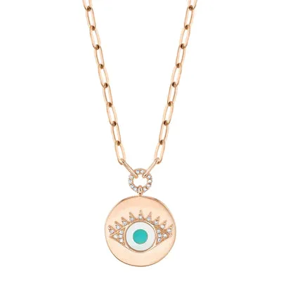 Diamond, Composite Turquoise & Mother of Pearl Eye Necklace