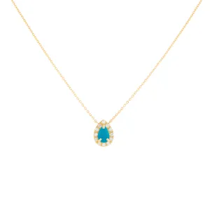 Diamond X Turquoise Pear Necklace 14K